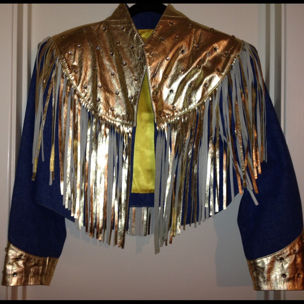 SWAROVSKI GOLD bling leather FRINGE JACKET